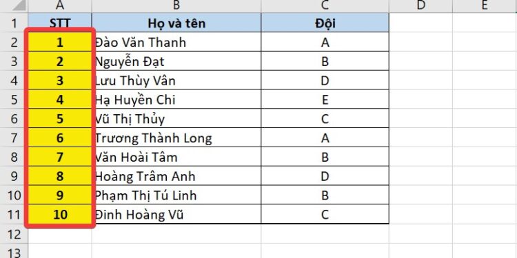 Cách Đánh Số Thứ Tự Trong Excel